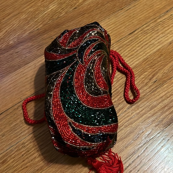 Vintage beaded tassel shoulder bag red blue multi - Picture 6 of 7